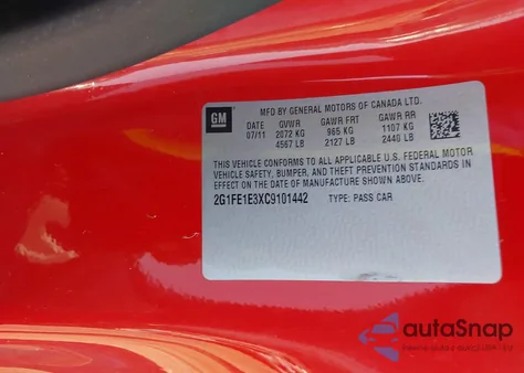 2012 Chevrolet Camaro 1Ls из США, поврежденный, VIN 2G1FE1E3XC9101442